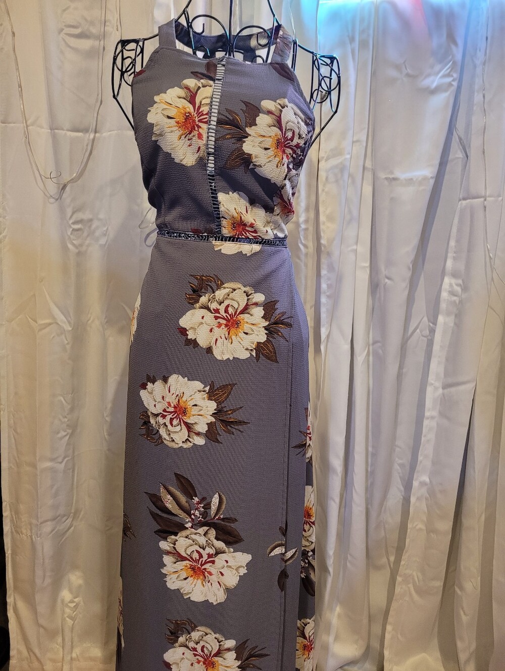 Floral Maxi Skirt in Lavender Gray by